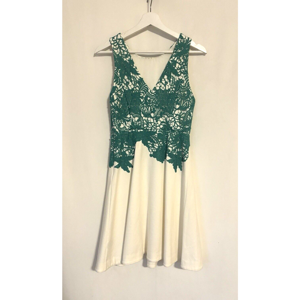 Moulinette Soeurs Green Lace Bodice Cream Skirt Fit-and-Flare Dress